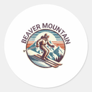 Sticker Rond Retro Vintage Beaver Mountain Utah Station de ski 
