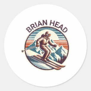 Sticker Rond Retro Vintage Brian Head Utah Station de ski d'hiv