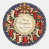 Sticker Rond Retro Vintage Christmas Stockings Blue (Devant)