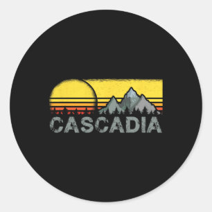 Sticker Rond Rétro Vintage Coucher de soleil Cascadia Montagne