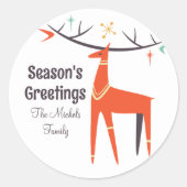 Sticker Rond Retro Vintage élégant Noël Reindeer (Devant)