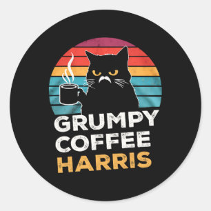 Sticker Rond Retro Vintage Grumpy Coffee Harris