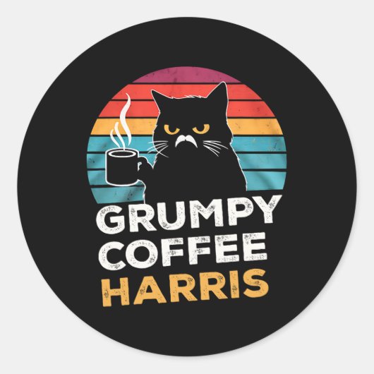 Sticker Rond Retro Vintage Grumpy Coffee Harris (Devant)