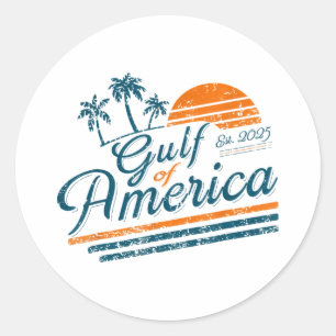 Sticker Rond Retro Vintage Gulf Of Us America 2025 American Fla