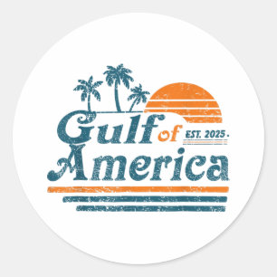 Sticker Rond Retro Vintage Gulf Of Us America 2025 American Fla