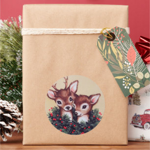 Sticker Rond rétro vintage Noël renne vacances