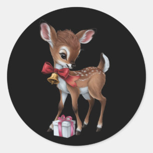 Sticker Rond Retro Vintage Reindeer rose Noël Baby Deer