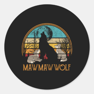 Sticker Rond Retro Vintage Sunset Wolf Grandma Mothers Day Mawm