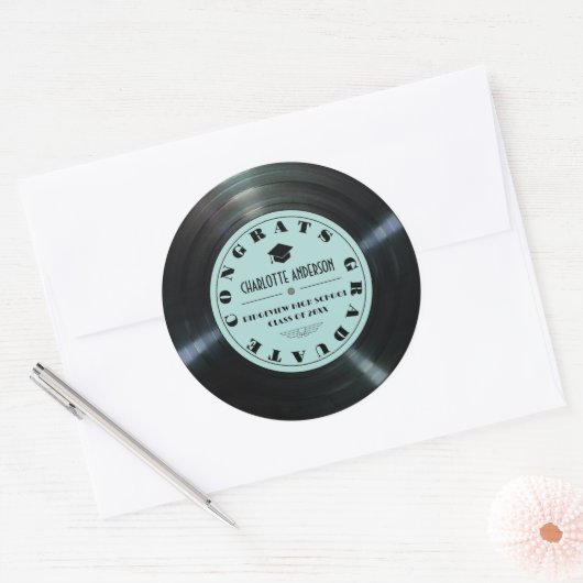 Sticker Rond Retro Vinyl Record Turquoise Graduation (Enveloppe)