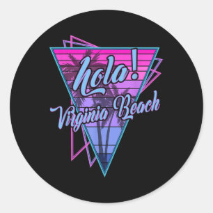 Sticker Rond Retro Virginia - Hola Virginia Beach Virginia Vint
