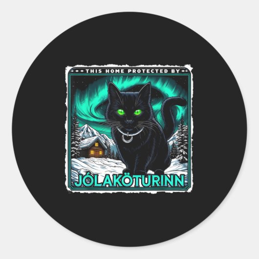 Sticker Rond Retro Yule Cat Icelandic This Home Protected Jólak (Devant)