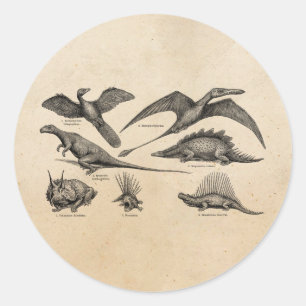 Sticker Rond Rétros dinosaures d'illustration vintage de