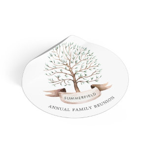 Sticker Rond Réunion annuelle de famille arbre généalogique