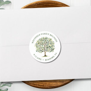 Sticker Rond Réunion de famille Arbre aquarelle de bois