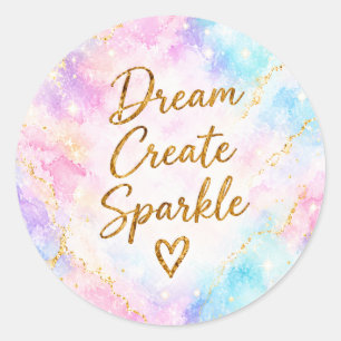 Sticker Rond Rêve Créer Étincelle Pastel Aquarelle Or Rose