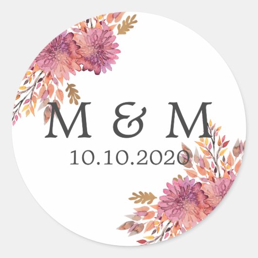 Sticker Rond Rêve d'automne | Monogramme classique Mariage (Devant)