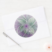 Sticker Rond Rêve de Fleur, Art Fractal Abstrait Violet Vert (Enveloppe)