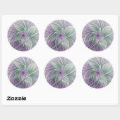 Sticker Rond Rêve de fleurs, Abstrait violet vert Fractal Art (Feuille)