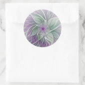 Sticker Rond Rêve de fleurs, Abstrait violet vert Fractal Art (Sac)