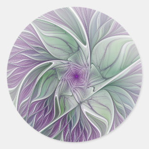 Sticker Rond Rêve de fleurs, art fractal abstrait violet et ver