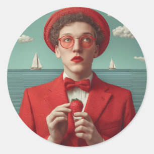 Sticker Rond Rêve de fraises en rouge
