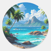 Sticker Rond Rêve, Paradis Tropical, (Devant)