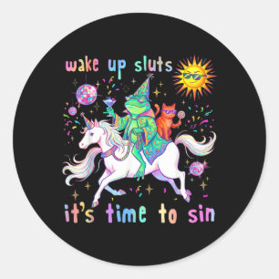 Sticker Rond Réveillez-Vous Les Amis Il Est Temps De Pécher Drô