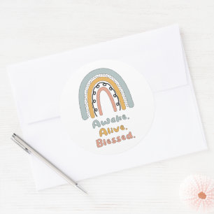 Sticker Rond Réveillez-vous, vivant, bénie motivation boho arc 