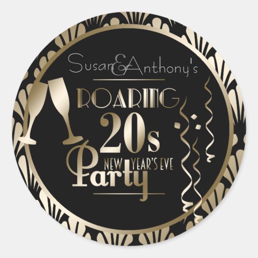 Sticker Rond Réveillon 2020 Roaring 20s Gold Art Déco (Devant)