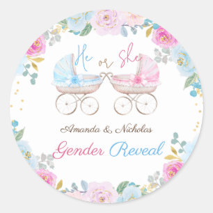 Sticker Rond Révélation de genre Fleurs rose bleu mignon