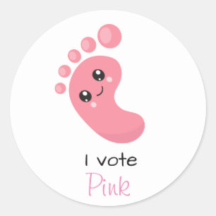 Sticker Rond Révélation de genre Je vote Baby shower rose