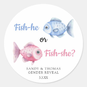 Sticker Rond Révélation de sexe de pêche à l'aquarelle