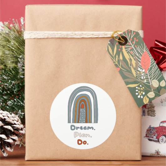 Sticker Rond Rêver, planifier, faire motivationnel boho arc-en- (vacances)