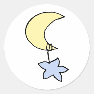 Sticker Rond Rêves doux - lune et étoile de bébé