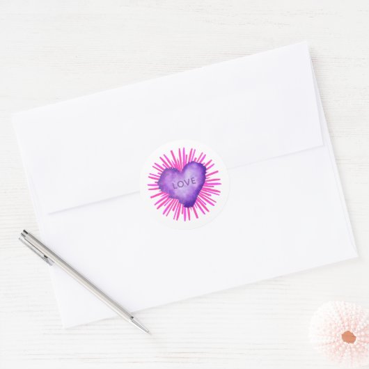 Sticker Rond Révolution violette avec AMOUR (Enveloppe)