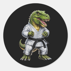 Sticker Rond Rex Arts Martiaux Dinosaure Karaté Judo Bjj Combat