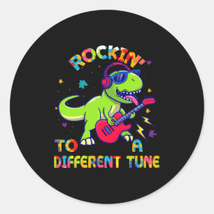 Sticker Rond Rex Dino Sensibilisation à l'Autisme Rockin à une