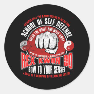 Sticker Rond Rex Kwon Do Funny Karate Martial Arts Retro