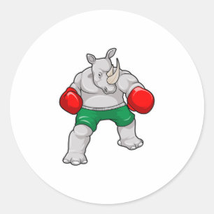 Sticker Rond Rhino à Boxing avec gants de boxe
