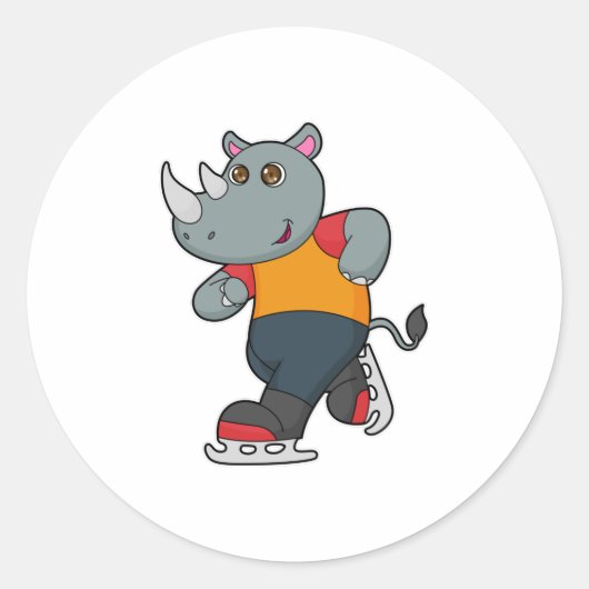 Sticker Rond Rhino at Ice skating with Ice skates (Devant)