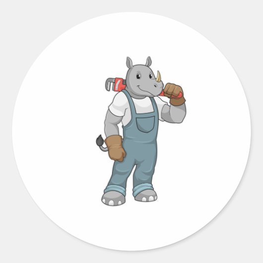 Sticker Rond Rhino en Handyman avec Pince à pompe à eau (Devant)