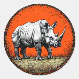Sticker Rond Rhinocéros stylisé art audacieux de la faune sauva