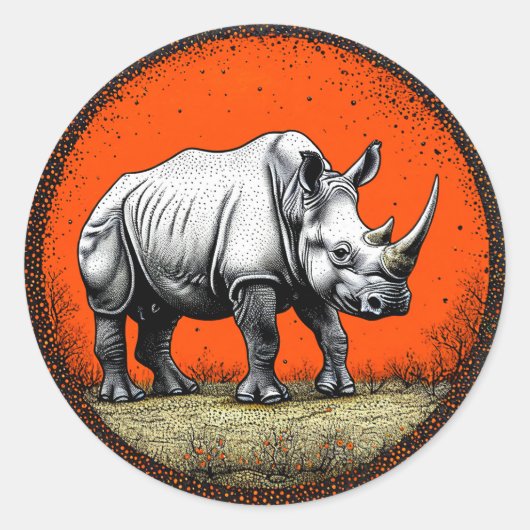 Sticker Rond Rhinocéros stylisé art audacieux de la faune sauva (Devant)