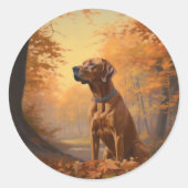 Sticker Rond Rhodesian Ridgeback à l'automne Feuilles automne I (Devant)
