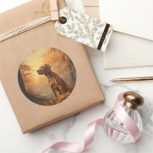 Sticker Rond Rhodesian Ridgeback à l'automne Feuilles automne I