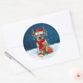 Sticker Rond Rhodesian Ridgeback Chien dans neige cadeau de Noë (Enveloppe)