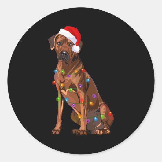 Sticker Rond Rhodesian Ridgeback Christmas Lights Xmas Dog Love (Devant)