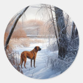 Sticker Rond Rhodesian Ridgeback Qu'il neige Noël (Devant)
