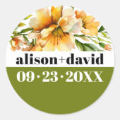 Sticker Rond Rhododendron jaune orange typographie audacieuse m (Devant)
