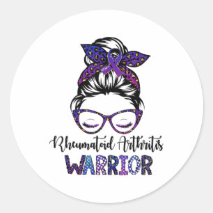 Sticker Rond Rhumatoïde Arthrite guerrier Messy Bun Ruban